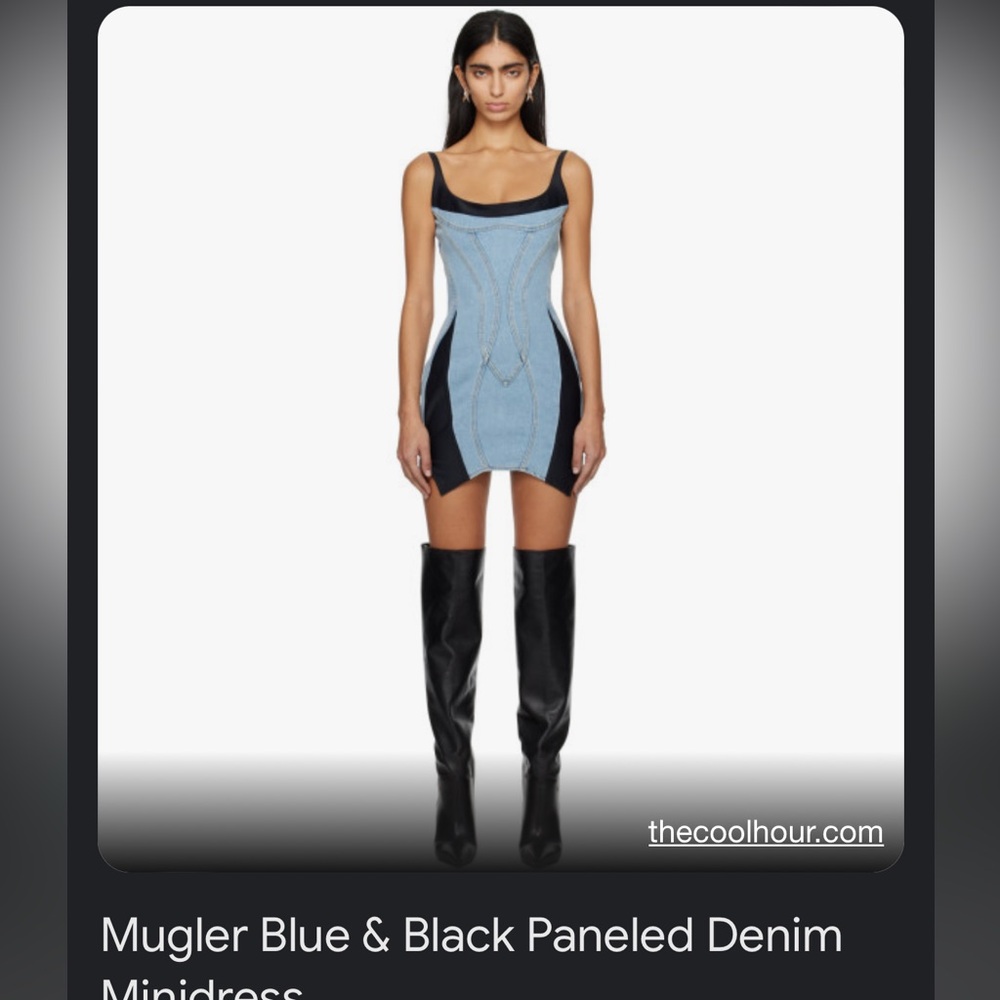 Mugler Blue & Black Paneled Denim Minidress